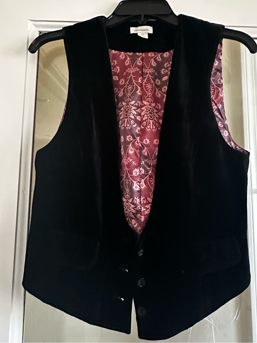 Sundance Black Velvet Vest with Pink Floral Lining